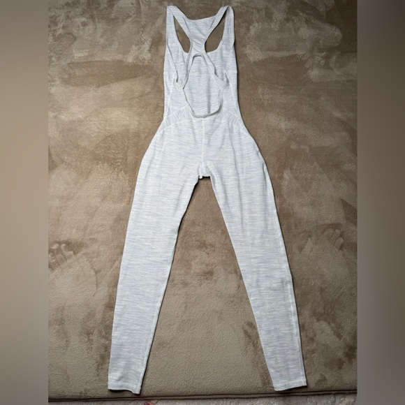 Seamless Light Gray Racerback Ribbed Jumpsuit - Picture 2 of 3